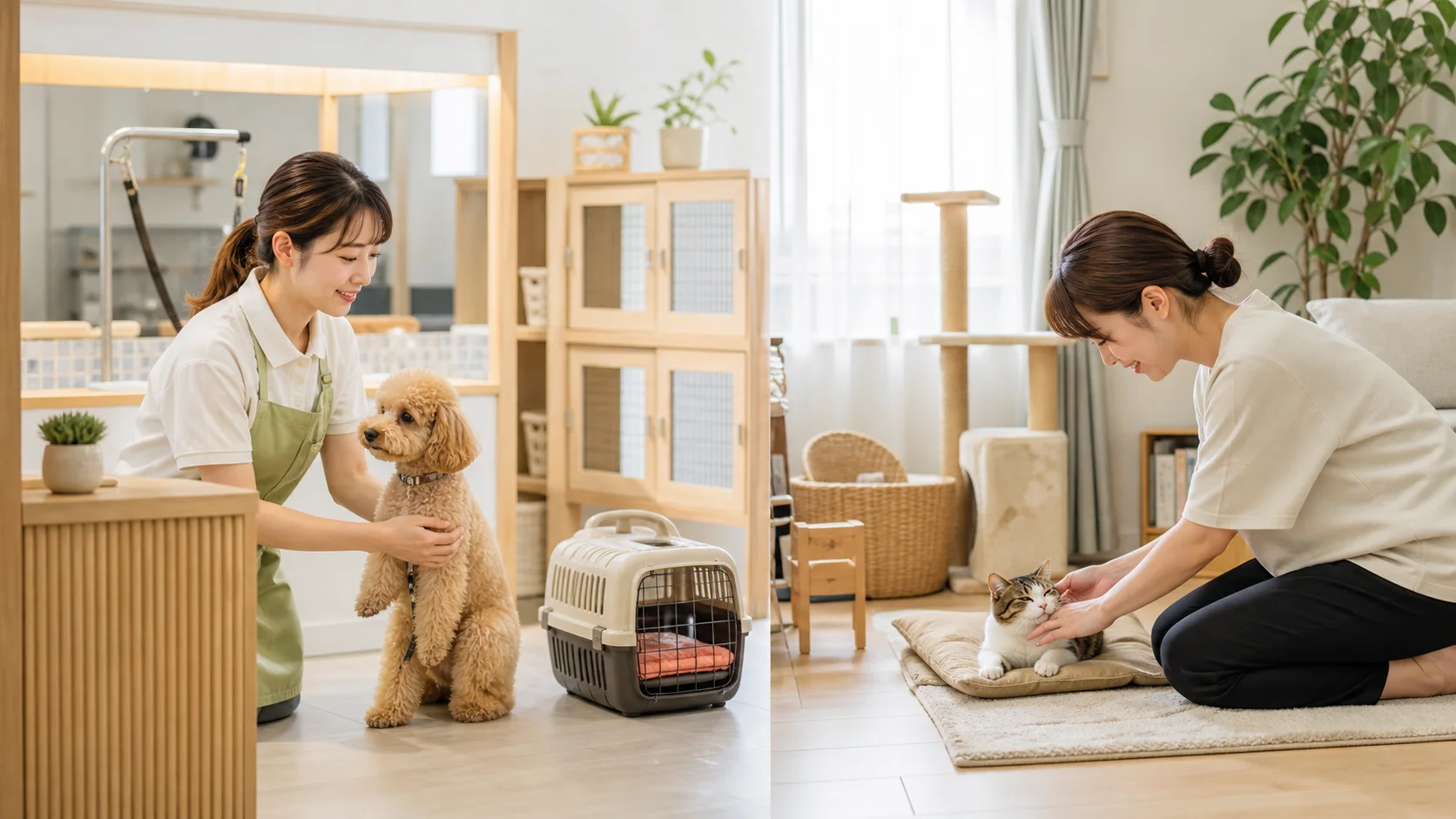 ペットホテルと訪問ペットシッターの利用場面